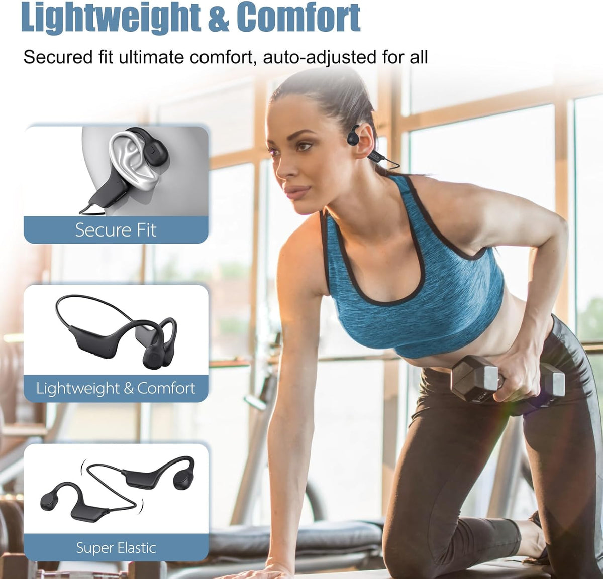 Bone Conduction Headphones Bluetooth 5.3 Open Ear Waterproof Sport IFECCO