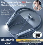 Wireless Neckband Earphones, Bluetooth 5.2, 120h Battery, TF Card Flashlight